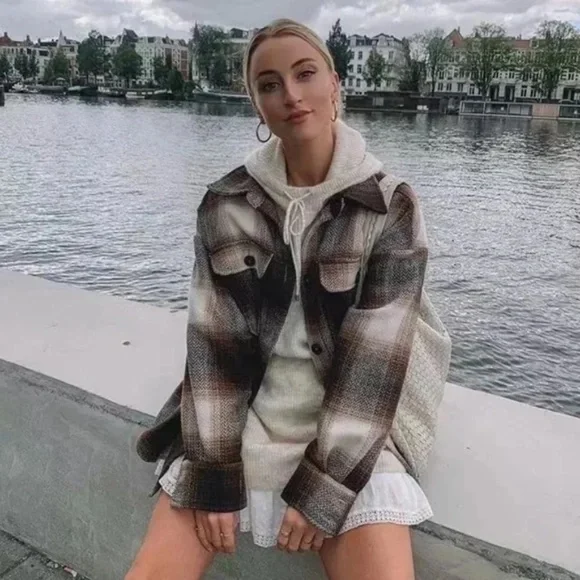 Fall Plaid Flannel Oversized Shacket Shirt Jacket - Picture 5 of 10